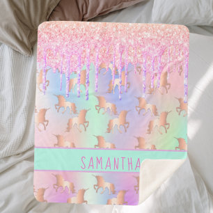 Unicorn glitter druist regenboogroze monogram meis sherpa deken