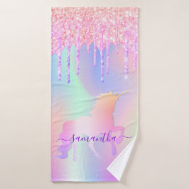 Unicorn glitter druppelt de roze regenboognaam in badhanddoek