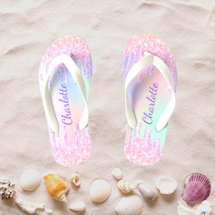 Unicorn glitter druppelt naam girale holografische kinder teenslippers