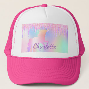 Unicorn glitter druppelt naam holografische girly trucker pet