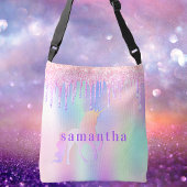Unicorn glitter druppelt roze paarse aangepaste mo crossbody tas