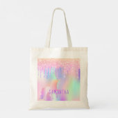 Unicorn glitter druppelt roze paarse naam op tote bag (Achterkant)