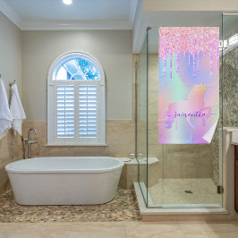 Unicorn glitter druppelt roze regenboogmonogram op strandlaken