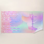 Unicorn glitter druppelt roze regenboogmonogram op strandlaken (Voorkant)