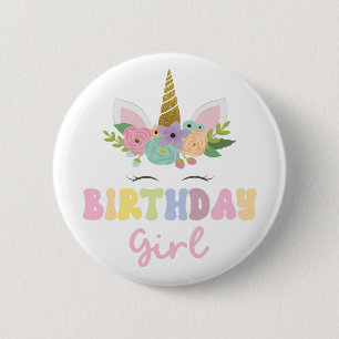 Unicorn Glitter Flower Rainbow Birthday Girl Party Ronde Button 5,7 Cm
