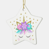 Unicorn Glitter Flowers Stars Gepersonaliseerd Keramisch Ornament (Links)