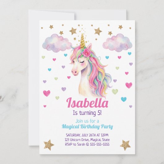 Unicorn Glitter Girls Birthday Kaart (Voorkant)