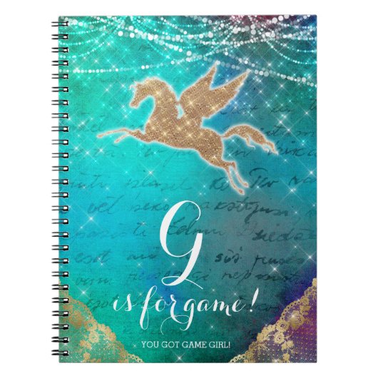 Unicorn Glitter Gold Lights Blauwe Letter G Notitieboek (Voorkant)