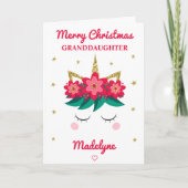 Unicorn Glitter Kerstmis voor kleindochter Feestdagen Kaart (Voorkant)