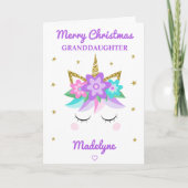 Unicorn Glitter Kerstmis voor kleindochter Paars Feestdagen Kaart (Voorkant)