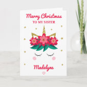 Unicorn Glitter Kerstmis voor zuster Feestdagen Kaart (Voorkant)