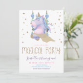 Unicorn Glitter Magical Girl Birthday Party Kaart (Staand voorkant)
