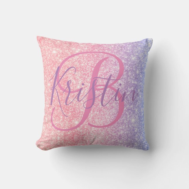 Unicorn Glitter Monogram Kussen (Voorkant)