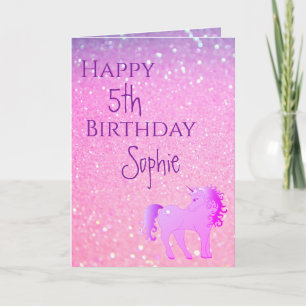 Unicorn Glitter Pink Paars Cute Girl Age Birthday Kaart