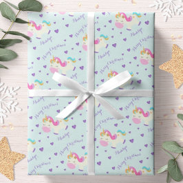 Unicorn Glitter Rainbow Aqua Kerstmis Cadeaupapier