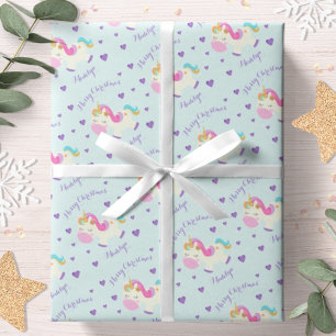 Unicorn Glitter Rainbow Aqua Kerstmis Cadeaupapier