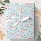 Unicorn Glitter Rainbow Aqua Kerstmis Cadeaupapier
