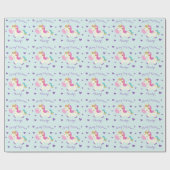 Unicorn Glitter Rainbow Aqua Kerstmis Cadeaupapier (Vlak)