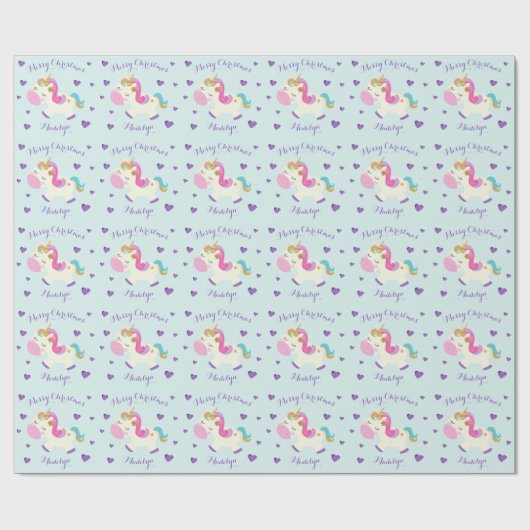 Unicorn Glitter Rainbow Aqua Kerstmis Cadeaupapier (Vlak)