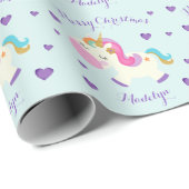 Unicorn Glitter Rainbow Aqua Kerstmis Cadeaupapier (Rol Hoek)