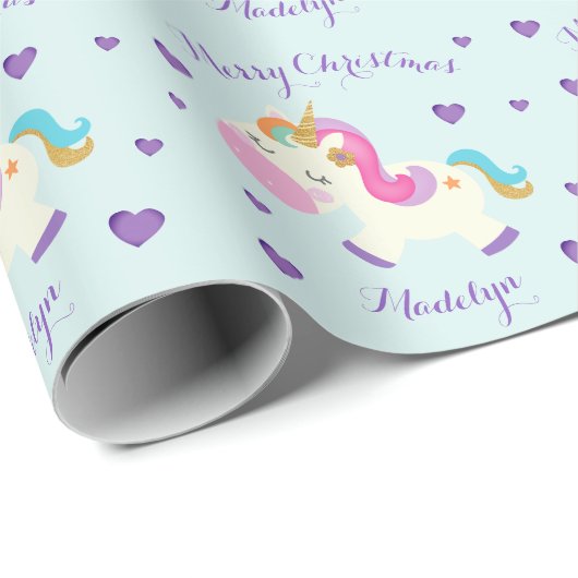 Unicorn Glitter Rainbow Aqua Kerstmis Cadeaupapier (Rol Hoek)