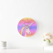 Unicorn Glitter Rainbow Kids Monogram Name Ronde Klok (Huis)