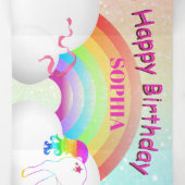 Unicorn Glitter Rainbow Kinder Moderne Birthday Drieluik Uitnodiging (Binnenkant midden)