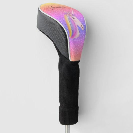 Unicorn Glitter Rainbow Persoonlijke naam Golfheadcover (Schuin)