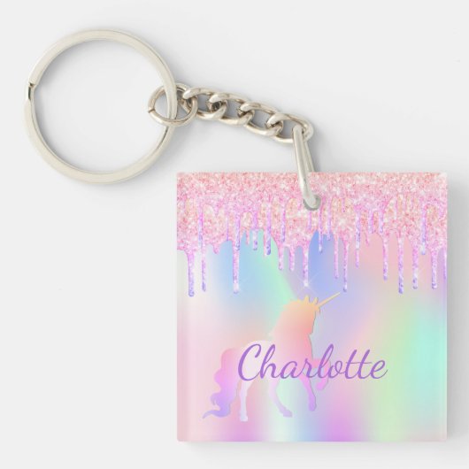 Unicorn glitter regenboogmonogram, holografisch sleutelhanger (voorkant)
