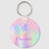 Unicorn glitter regenboogmonogram, holografisch sleutelhanger (Voorkant)