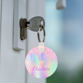 Unicorn glitter regenboogmonogram, holografisch sleutelhanger