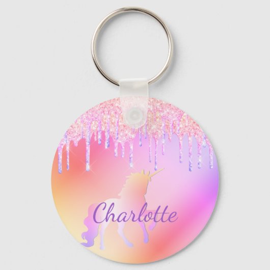 Unicorn glitter regenboogmonogram, holografisch sleutelhanger (Voorkant)