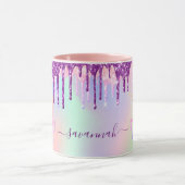 Unicorn glitter regenboogroze monogram holografisc mok (Midden)