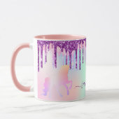 Unicorn glitter regenboogroze monogram holografisc mok (Links)