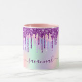 Unicorn glitter regenboogroze monogram holografisc mok (Midden)