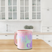 Unicorn glitter regenboogroze monogram holografisc mok