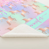 Unicorn glitter regenboogroze naamschrift sherpa deken (3/4)