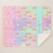 Unicorn glitter regenboogroze naamschrift sherpa deken (Voorkant (horizontaal))