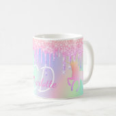 Unicorn glitter roze holografische monogram koffiemok (Voorkant rechts)