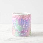 Unicorn glitter roze holografische monogram koffiemok (Center)