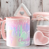Unicorn glitter roze holografische monogram mok