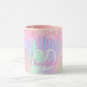 Unicorn glitter roze holografische monogram mok (Midden)