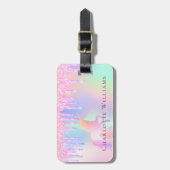 Unicorn glitter roze regenboognam holografisch mei bagagelabel (Voorkant verticaal)