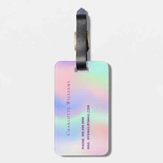 Unicorn glitter roze regenboognam holografisch mei bagagelabel (Achterkant verticaal)