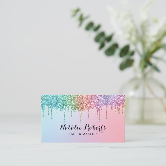 Unicorn Glitter steekt holografisch schoonheidssal Visitekaartje (Staand voorkant)