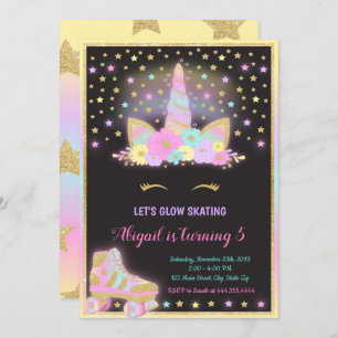 Unicorn Glow Roller Skating Invitation, Unicorn Kaart