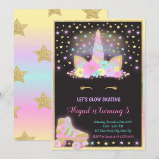 Unicorn Glow Roller Skating Invitation, Unicorn Kaart