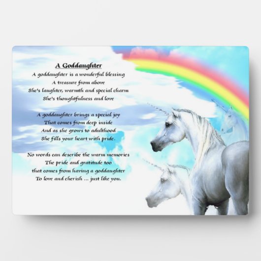 Unicorn goddochter gedicht plaque fotoplaat (voorkant)