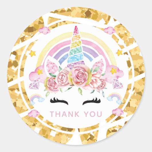 Unicorn Gold Birthday Hartelijk dank Ronde Sticker (Voorkant)