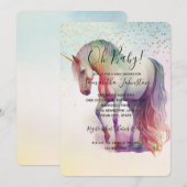Unicorn Gold Confetti Sparkle Baby shower Kaart (Voorkant / Achterkant)
